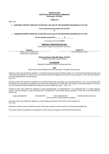 Thumbnail Abeona Therapeutics
 10-Q Quarterly Report FY2016 