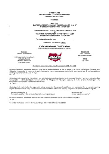 Thumbnail Wabash National
 10-Q Quarterly Report FY2016 