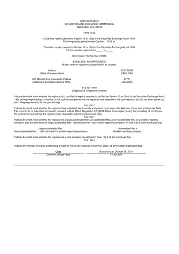 Thumbnail Escalade Sports 10-Q Quarterly Report FY2016 