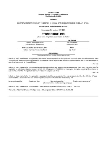 Thumbnail Stoneridge 10-Q Quarterly Report FY2016 