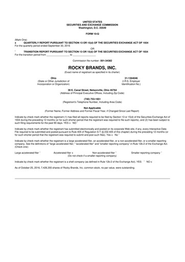 Thumbnail Rocky Brands 10-Q Quarterly Report FY2016 