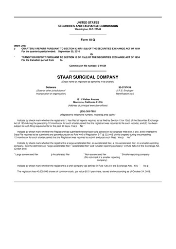 Thumbnail STAAR Surgical 10-Q Quarterly Report FY2016 