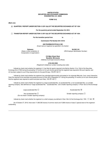 Thumbnail ANI Pharmaceuticals 10-Q Quarterly Report FY2016 