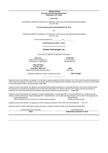 Thumbnail Hudson Technologies 10-Q Quarterly Report FY2016 
