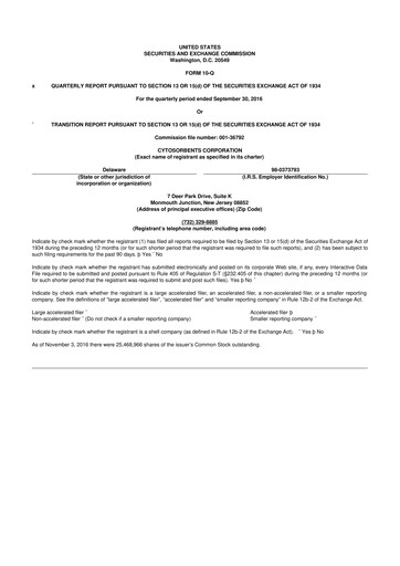 Miniature Cytosorbents 10-Q Rapport trimestriel 2016 