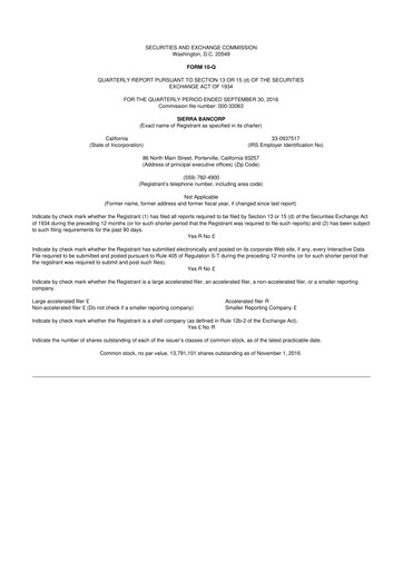 Thumbnail Sierra Bancorp
 10-Q Quarterly Report FY2016 