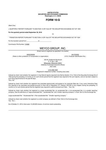 Thumbnail Weyco Group 10-Q Quarterly Report FY2016 