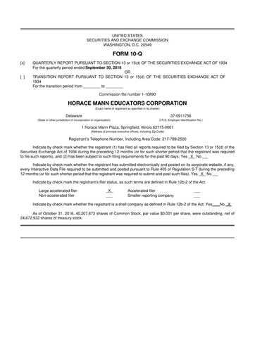 Vorschaubild Horace Mann Educators 10-Q Quartalsbericht 2016 