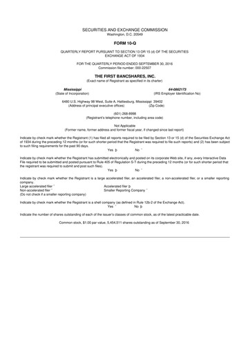 Thumbnail The First Bancshares 10-Q Quarterly Report FY2016 