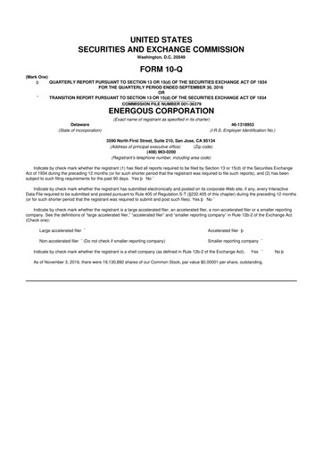 Vorschaubild Energous 10-Q Quartalsbericht 2016 