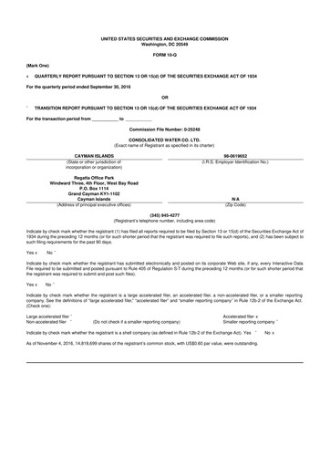 Thumbnail Consolidated Water 10-Q Quarterly Report FY2016 