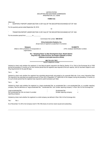 Vorschaubild China Automotive Systems 10-Q Quartalsbericht 2016 