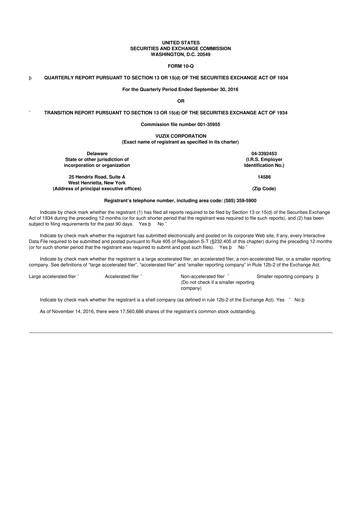 Thumbnail Vuzix
 10-Q Quarterly Report FY2016 