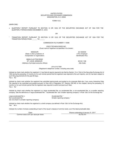 Thumbnail ESCO Technologies
 10-Q Quarterly Report FY2017 