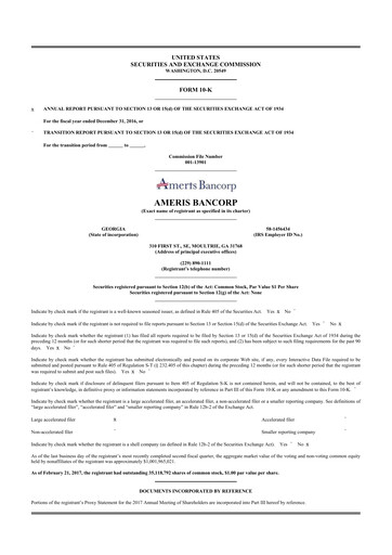 Thumbnail Ameris Bancorp
 10-K Annual Report 2016