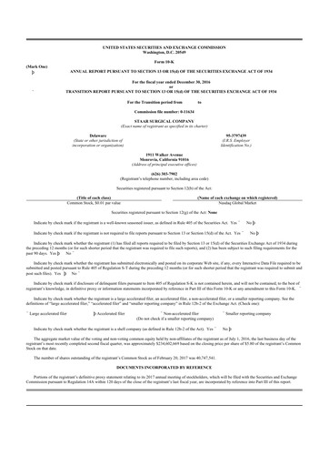 Thumbnail STAAR Surgical 10-K Annual Report 2016