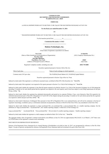 Thumbnail Hudson Technologies 10-K Annual Report 2016