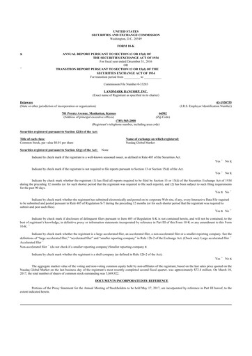 Thumbnail Landmark Bancorp 10-K Annual Report 2016