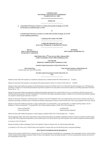 Miniature Capricor Therapeutics
 10-K Rapport annuel 2016