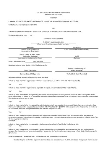Thumbnail The First Bancshares 10-K Annual Report 2016