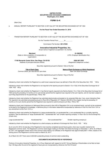 Thumbnail Innovative Industrial Properties
 10-K Annual Report 2016