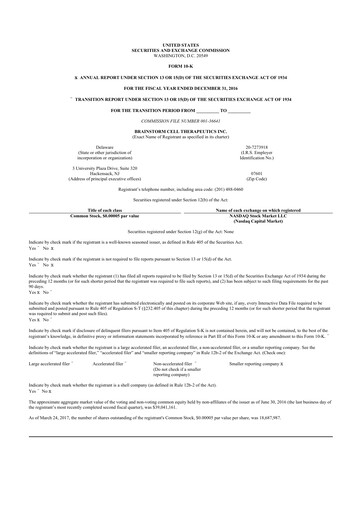 Thumbnail BrainStorm Cell Therapeutics 10-K Annual Report 2016