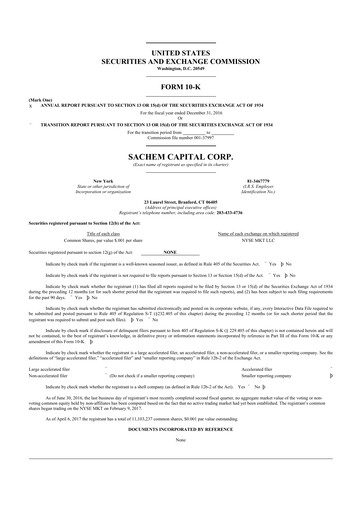 Miniature Sachem Capital
 10-K Rapport annuel 