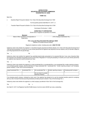 Thumbnail Agree Realty
 10-Q Quarterly Report FY2017 