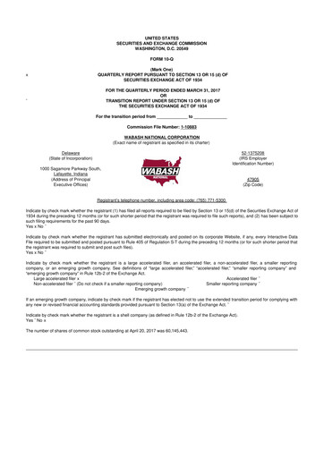 Thumbnail Wabash National
 10-Q Quarterly Report FY2017 