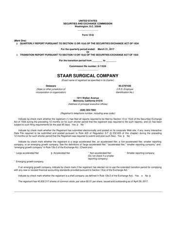 Thumbnail STAAR Surgical 10-Q Quarterly Report FY2017 