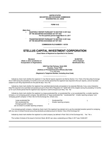 Thumbnail Stellus Capital Investment Corporation 10-Q Quarterly Report FY 