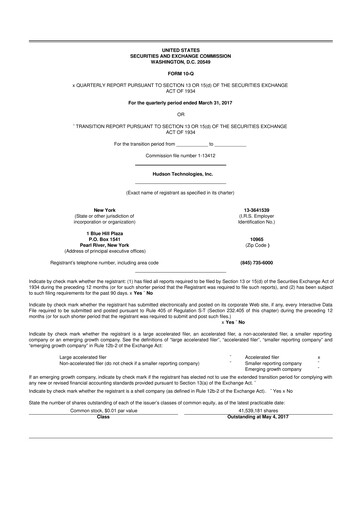 Thumbnail Hudson Technologies 10-Q Quarterly Report FY2017 