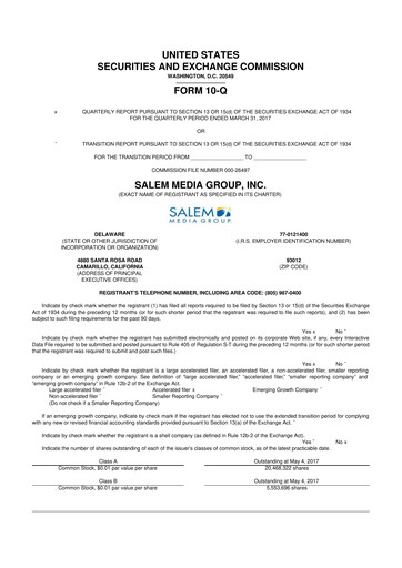 Thumbnail Salem Media Group
 10-Q Quarterly Report FY2017 