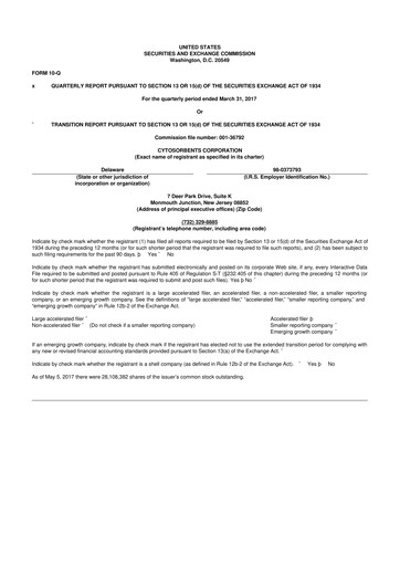 Miniature Cytosorbents 10-Q Rapport trimestriel 2017 