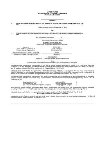 Thumbnail Shore Bancshares 10-Q Quarterly Report FY2017 