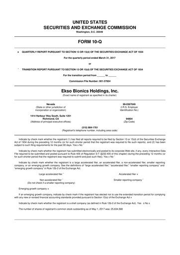 Thumbnail Ekso Bionics
 10-Q Quarterly Report FY2017 