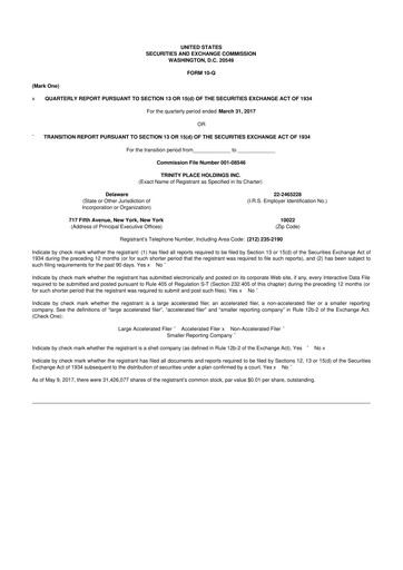 Thumbnail Trinity Place Holdings
 10-Q Quarterly Report FY2017 