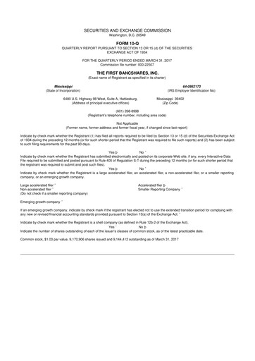 Thumbnail The First Bancshares 10-Q Quarterly Report FY2017 