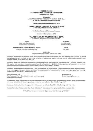 Thumbnail Village Bank and Trust Financial 10-Q Quarterly Report FY2017 