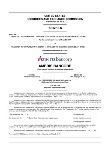 Thumbnail Ameris Bancorp
 10-Q Quarterly Report FY2017 