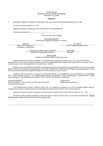 Thumbnail First United Corporation 10-Q Quarterly Report FY2017 