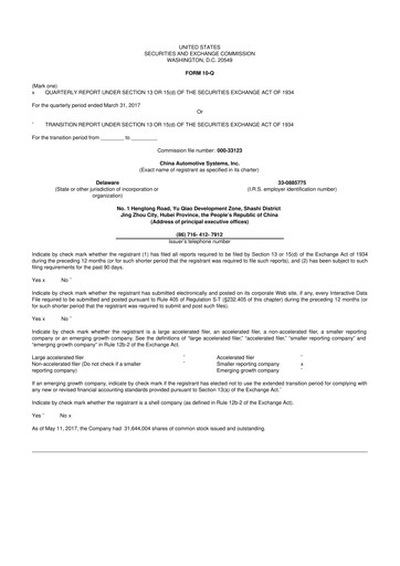 Vorschaubild China Automotive Systems 10-Q Quartalsbericht 2017 