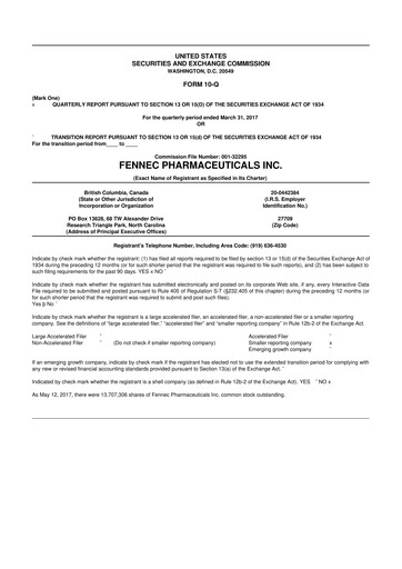 Miniature Fennec Pharmaceuticals 10-Q Rapport trimestriel 2017 