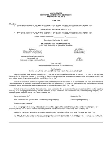 Thumbnail BrainStorm Cell Therapeutics 10-Q Quarterly Report FY2017 