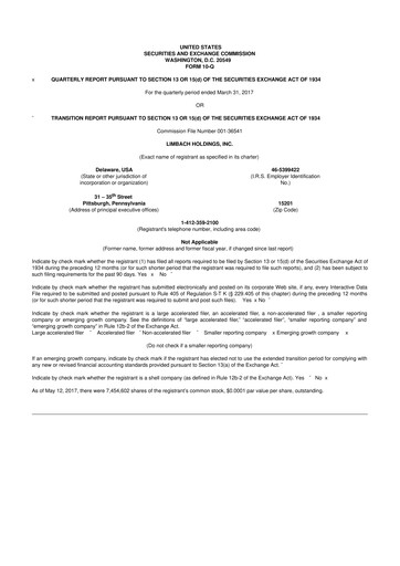Vorschaubild Limbach Holdings 10-Q Quartalsbericht 2017 
