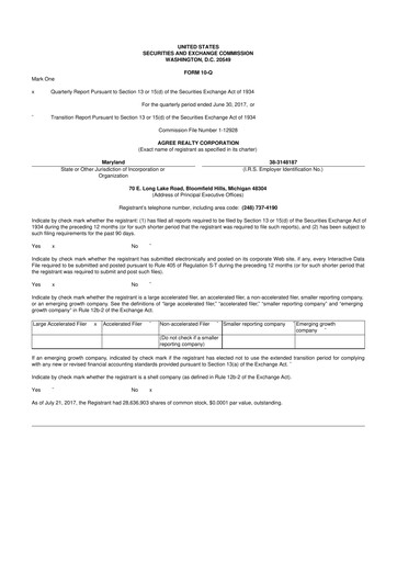 Thumbnail Agree Realty
 10-Q Quarterly Report FY2017 