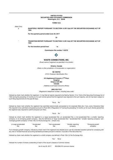 Thumbnail Waste Connections 10-Q Quarterly Report FY2017 