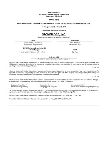 Thumbnail Stoneridge 10-Q Quarterly Report FY2017 