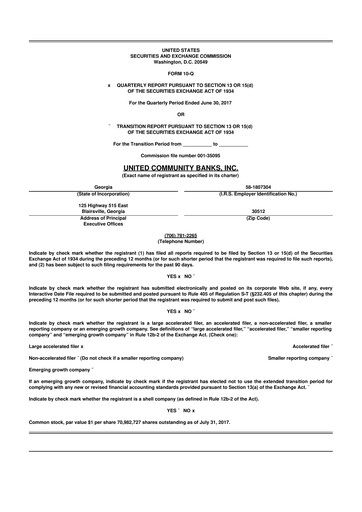 Miniature United Community Bank 10-Q Rapport trimestriel  