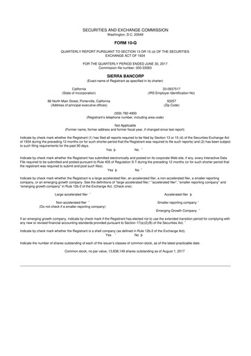 Thumbnail Sierra Bancorp
 10-Q Quarterly Report FY2017 